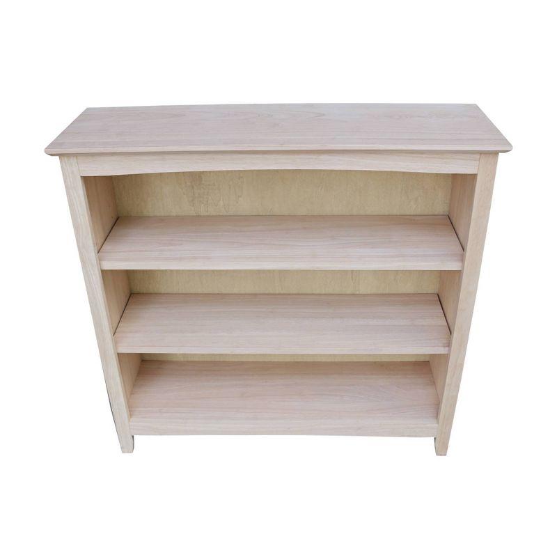 36"x38" Shaker Bookcase Unfinished - International Concepts: Rubberwood, 3 Fixed Shelves, Enclosed Back