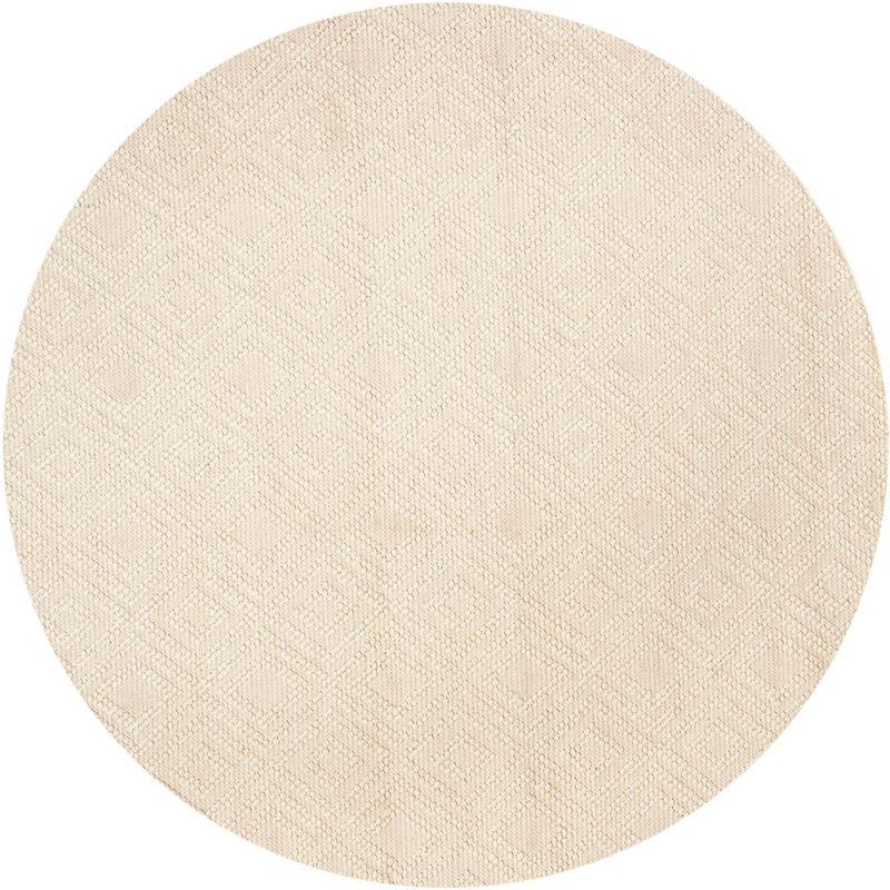 Ivory Handwoven Wool Round Area Rug, 4' Diameter