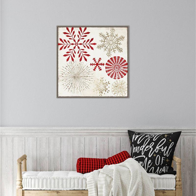 Christmas Snowflakes Red and Beige Canvas Wall Art