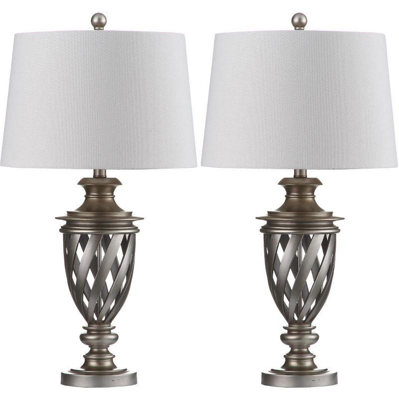 Byron 28.5 Inch Antique Silver Urn Table Lamp Set with White Shades