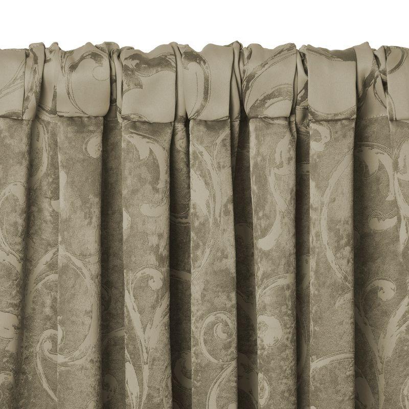 Mia Jacquard Scroll Blackout Window Curtain Panel - 52" x 95" - Natural - Elrene Home Fashions