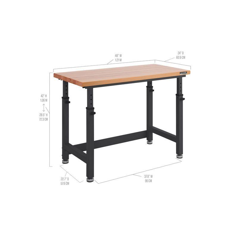 Seville Classics UltraHD Adjustable Height Workbench, 48" W x 24" D x 28.5" - 42" H