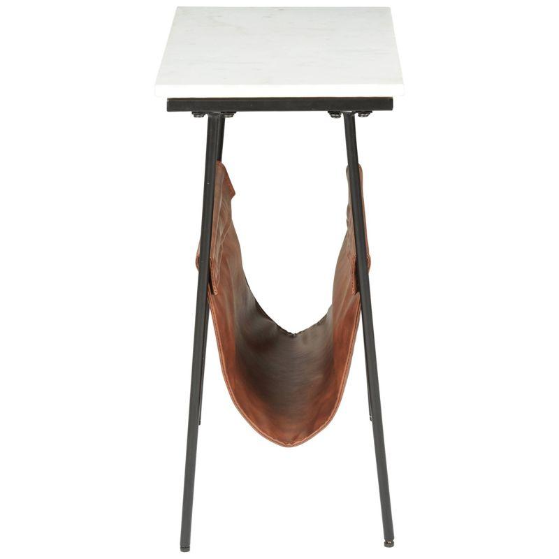 Etanbury Side Table Brown/Black/White - Signature Design by Ashley: Marble Top, Faux Leather Magazine Holder