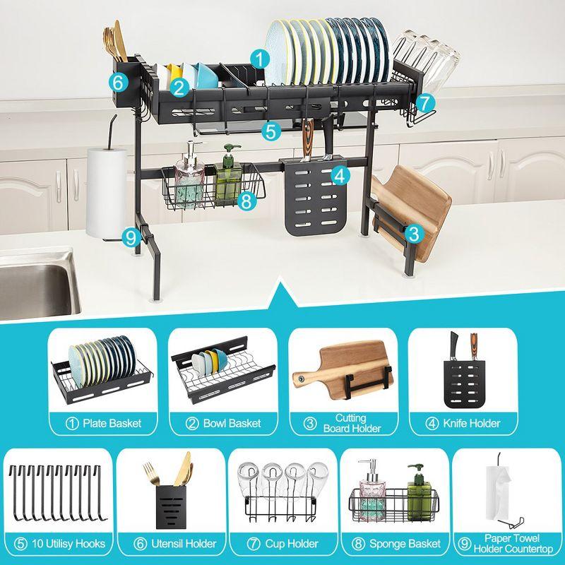 WhizMax Over Sink Dish Drying Rack, Adjustable Multifunctional Dish Drainer for Kitchen Storage Countertop Organization, 25.6-35.5in
