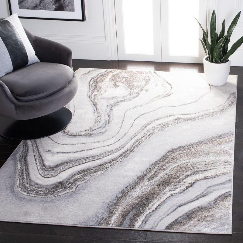 Hand-Knotted Abstract Gray Synthetic 9' x 12' Area Rug