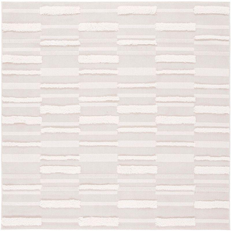 Ivory Geometric Flat Woven Synthetic Square Area Rug