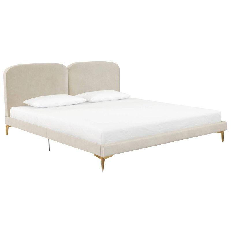 Ivory Velvet Sweetheart King Bed with Gold-Plated Legs