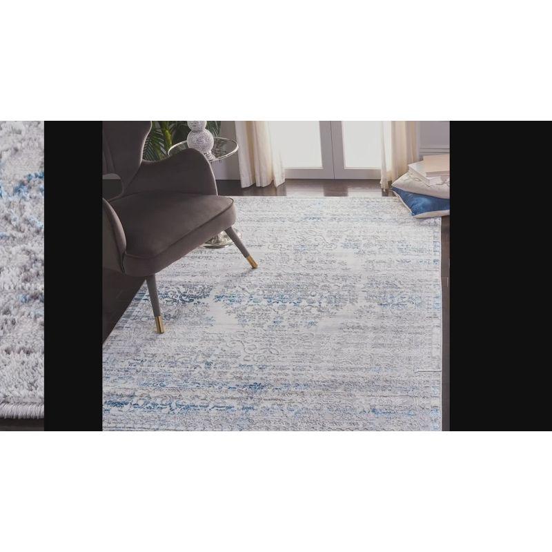 Amelia Hand-Knotted Grey and Blue Synthetic Area Rug, 5'5" x 7'7"