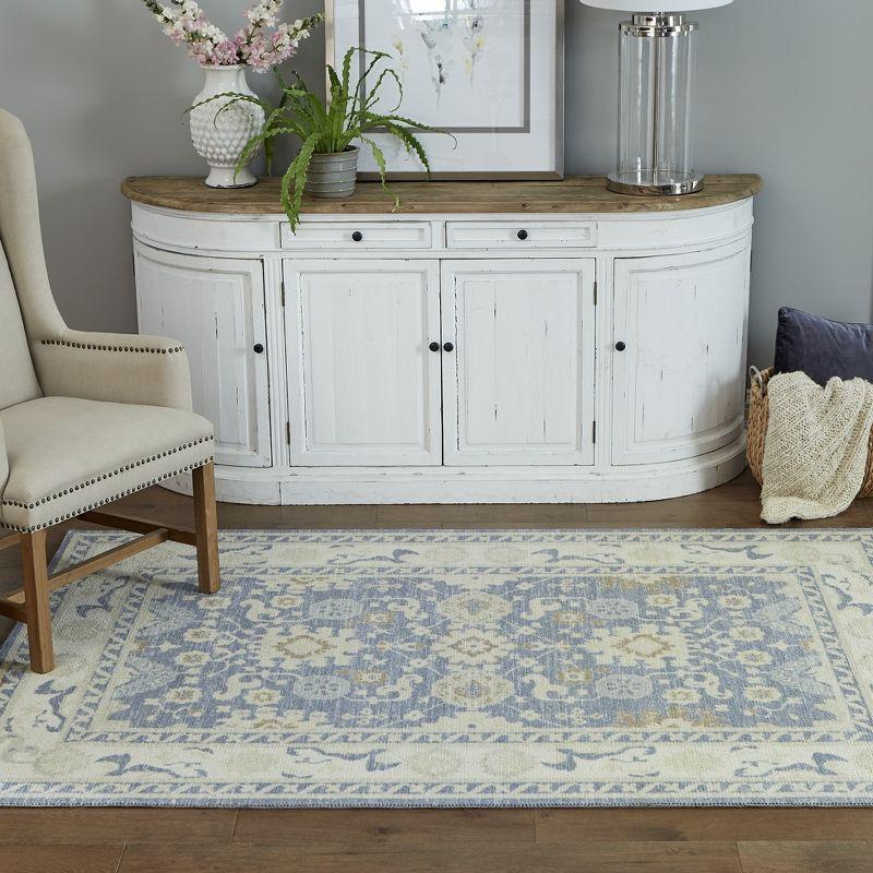3'3"x5' Floral Loomed Accent Rug Light Blue - Momeni: Traditional Wool & Nylon Botanical Design, Low Pile, Indoor Use