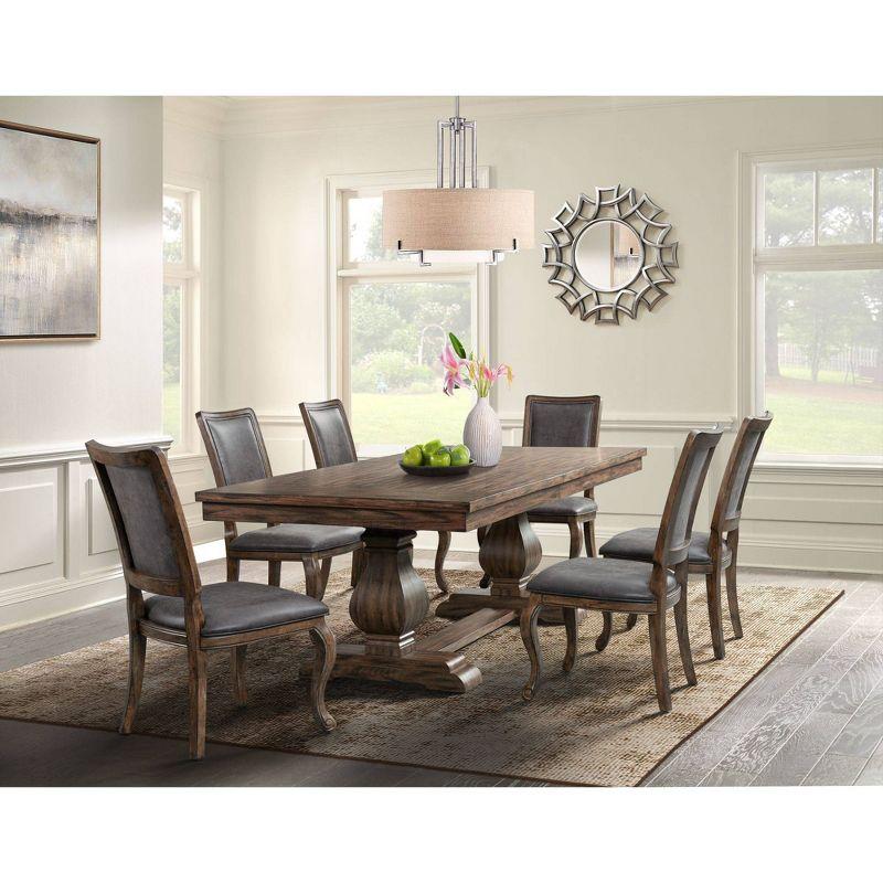 Rustic Walnut Wood & Distressed Gray Faux Leather Side Chair Set