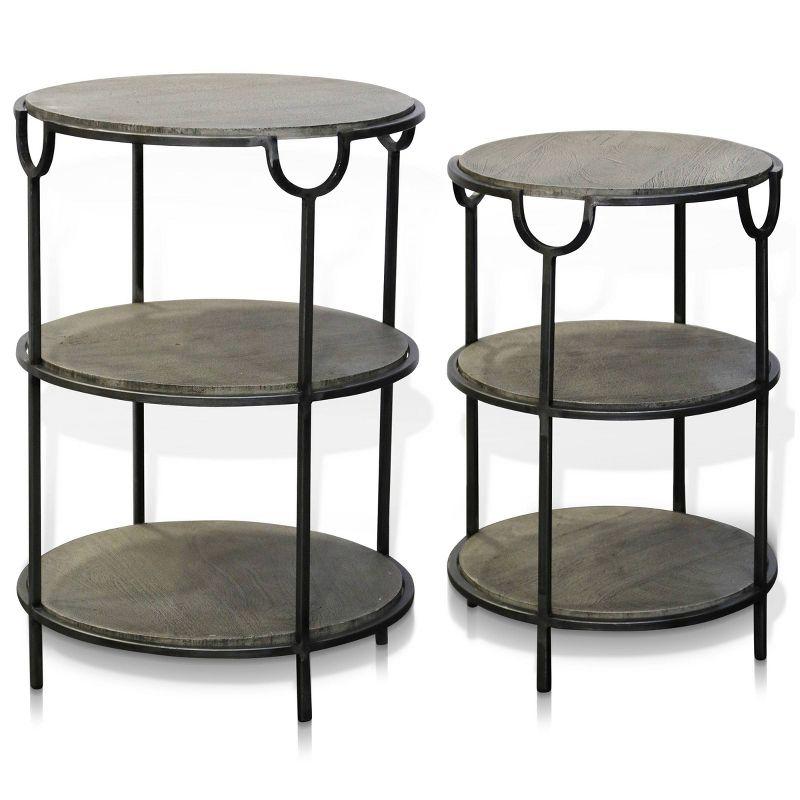 Logan Round Black and Gray Wood Metal Nested Tables