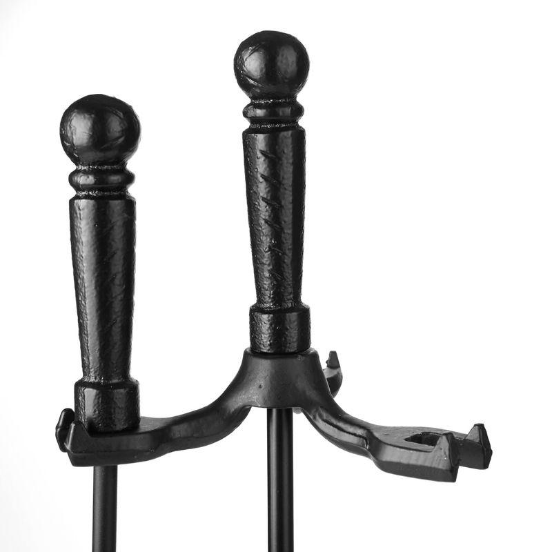 Symple Stuff Fireplace Tool Set, Poker, Ash Brush, Shovel Scoop, Stand, Wrought Iron and Steel, 6.25"L x 6.25"W x 30"H