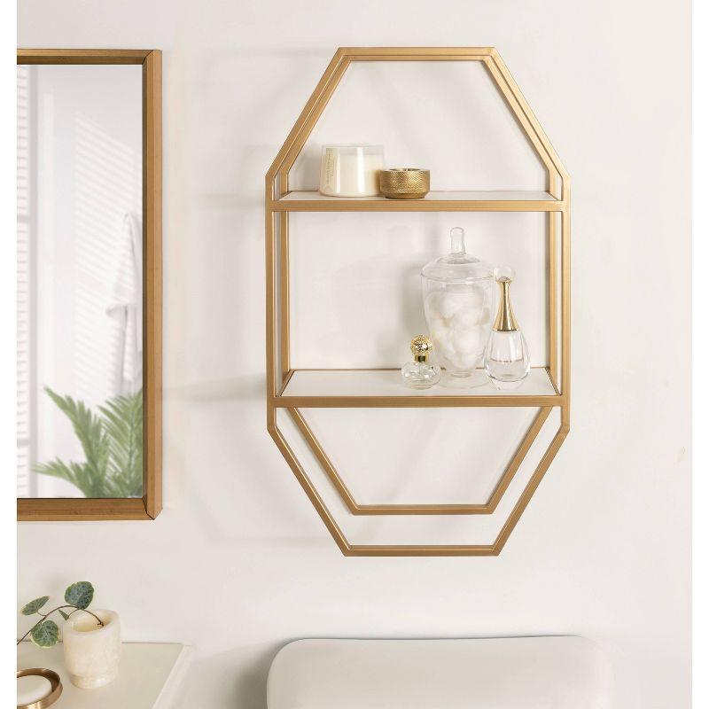 Adela White and Gold Geometric Wall Shelf