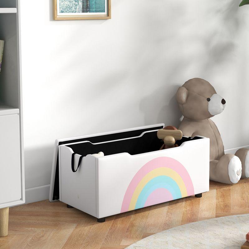 Qaba Toy Box Chest, Lightweight Toy Organizer with Storage, Top Lid, and Side Handles for Nursery Room, Playroom Bedroom, 29.5" x 14.5" x 15", White