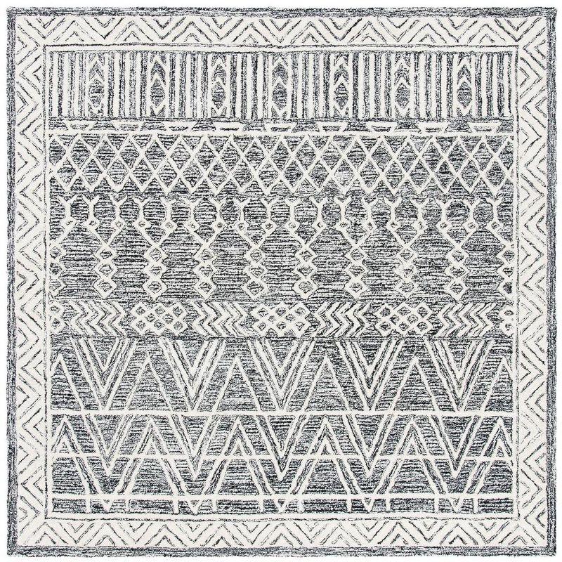 Abstract ABT558 Hand Tufted Area Rug - Ivory/Black - 6' X 6' Square - Safavieh.