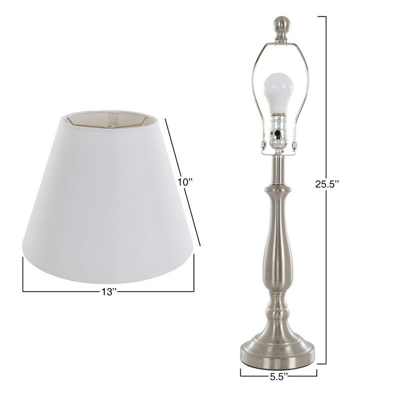 Sleek Brushed Steel 3-Piece Table and Floor Lamp Set, White