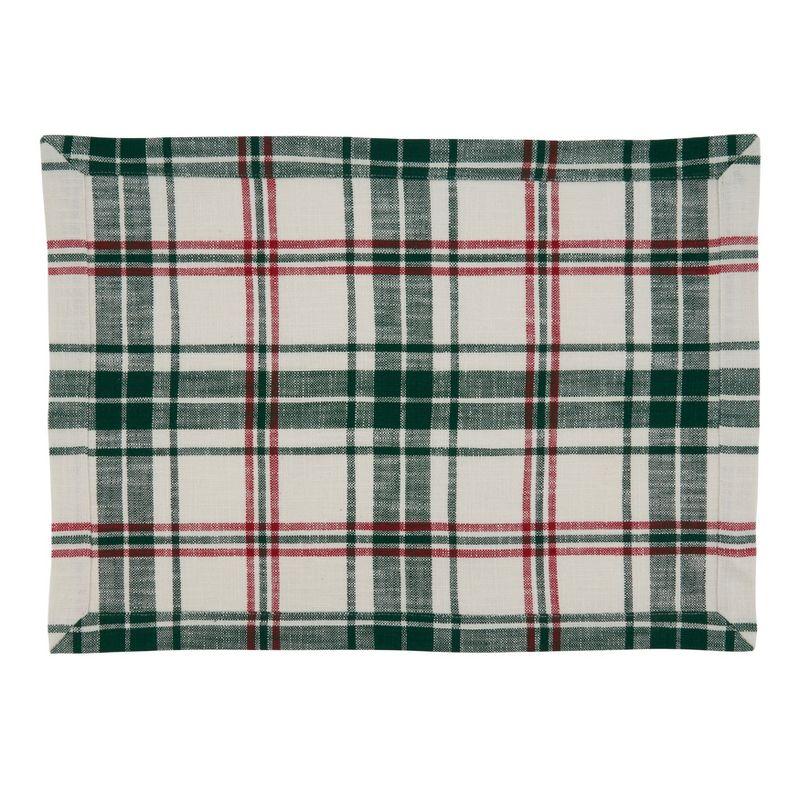 Saro Lifestyle Plaid Placemat, 14"x20" Oblong, White/Green (Set of 4)