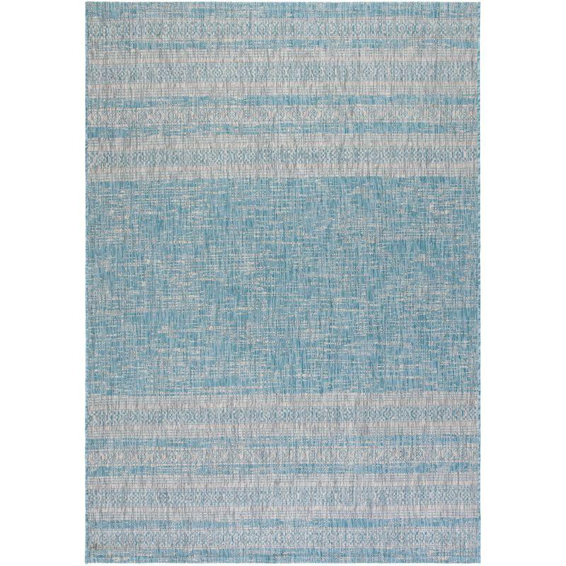 Aqua & Grey Synthetic Easy-Care Rectangular Area Rug 6'7" x 9'6"