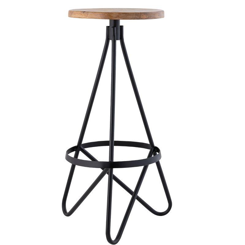 Natural Wood and Black Metal Backless Bar Stool