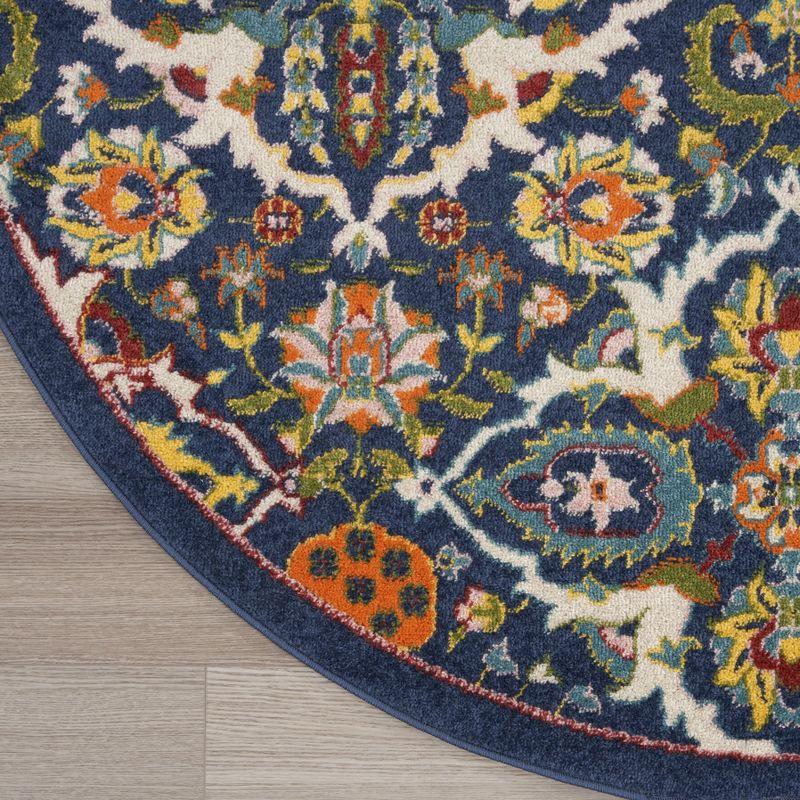 Navy Multicolor Round Floral Synthetic Area Rug, 7'10"