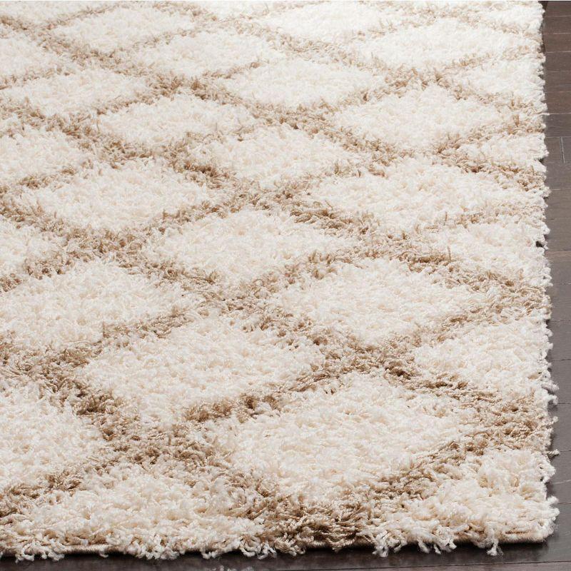 Ivory and Beige High Pile Shag Area Rug