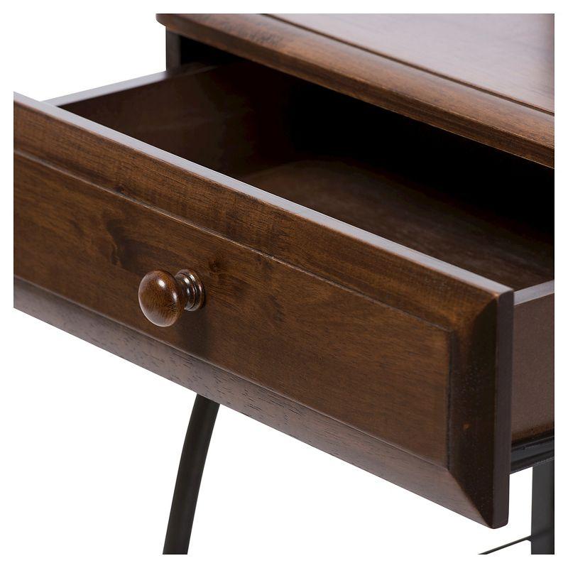 Jevenci Vintage Antique Dark Bronze Metal And Wood 1-Drawer Nightstand - Walnut - Baxton Studio