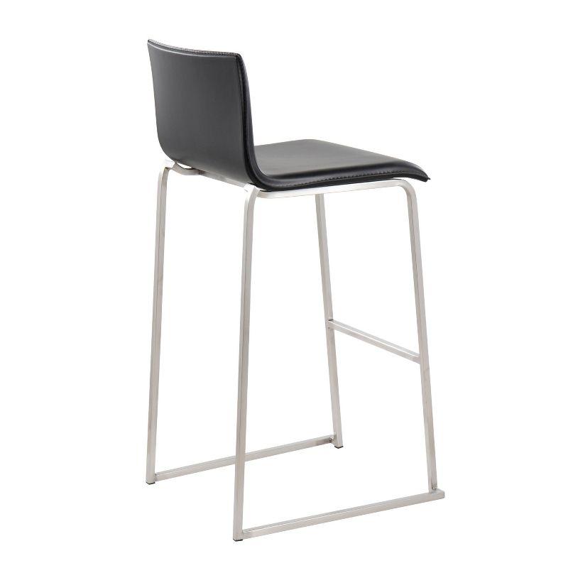 Set of 2 Mara Upholstered Barstools Stainless Steel Black - Lumisource: Kitchen Counter Seating with Footrest