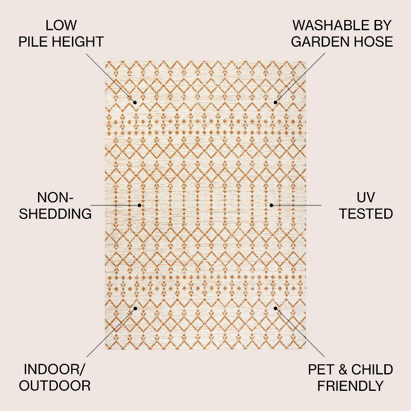 5' x 5' Ourika Moroccan Geometric Textured Weave Indoor/Outdoor Area Rug, Cream/Orange - JONATHAN Y