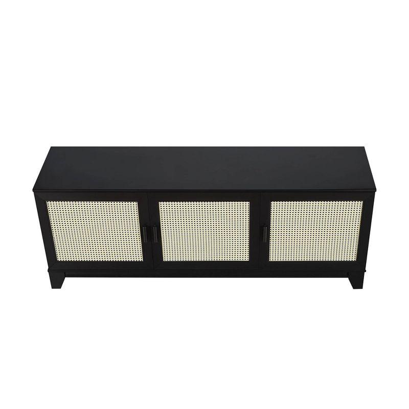 Sheridan Modern 6 Shelf Cane TV Stand for TVs up to 55" Black - Manhattan Comfort