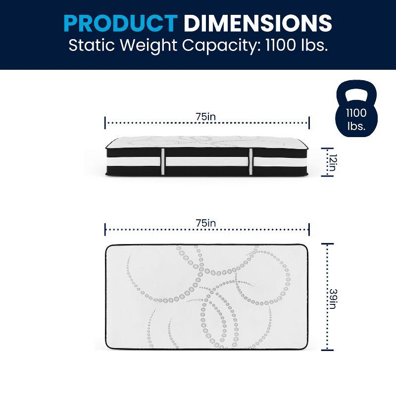 Emma and Oliver 12 Inch CertiPUR-US Certified Hybrid Pocket Spring Mattress, Twin Mattress in a Box - Premium Mattress