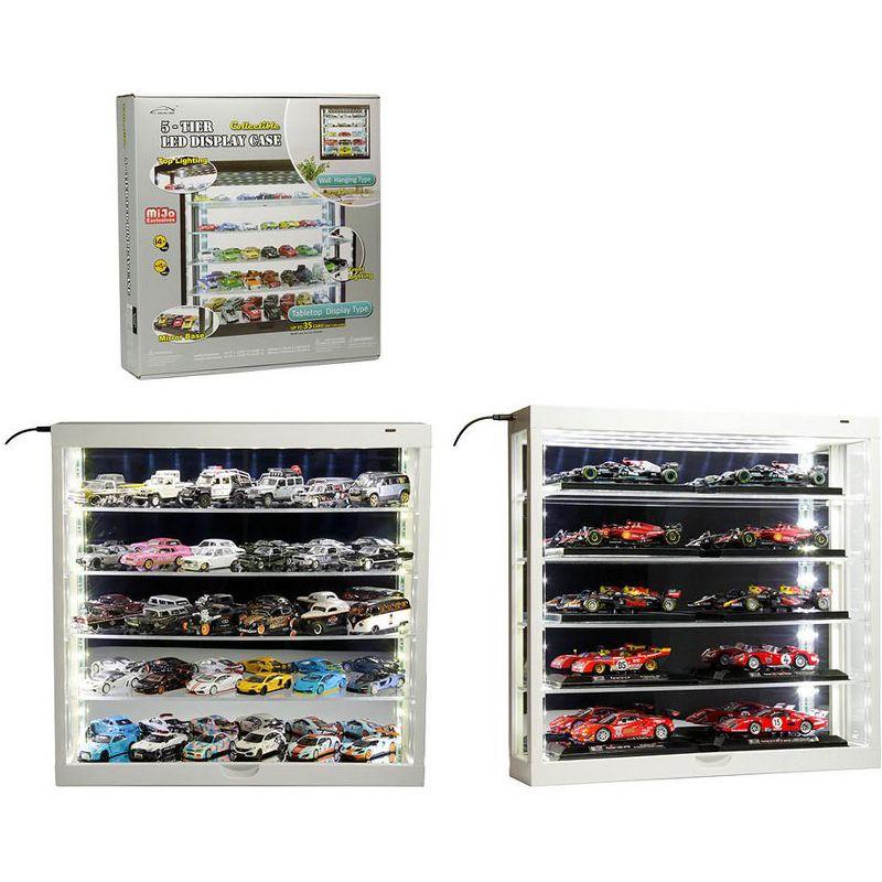 Showcase Wall Mount 5 Tier Display Case White with Mirror Back Panel "Mijo Exclusives" for 1/64-1/43 Scale Models