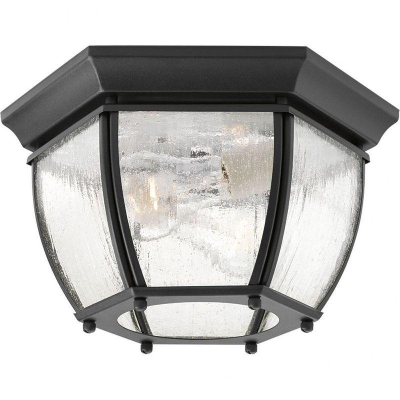 Progress Lighting Roman Coach 2-Light Flush Mount, Textured Black, Seeded Glass Panels, Antique Bronze Finish