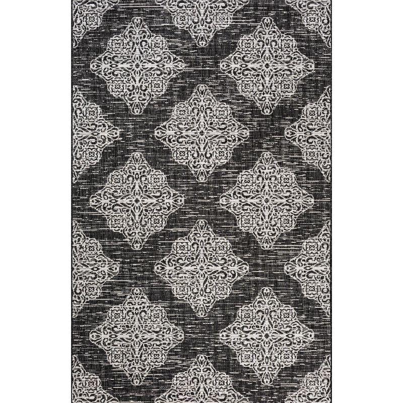 8'x10' Tuscany Ornate Medallions Indoor/Outdoor Area Rug, Black/Ivory - JONATHAN Y