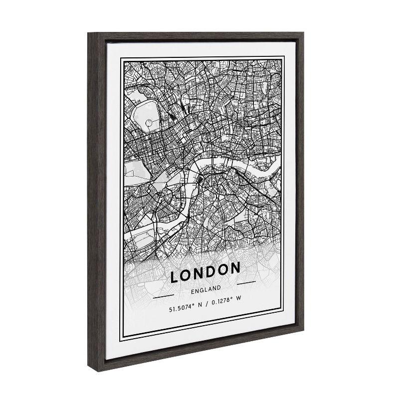 18" x 24" Sylvie London Modern Map by Jake Goossen Framed Wall Canvas Gray - Kate & Laurel All Things Decor