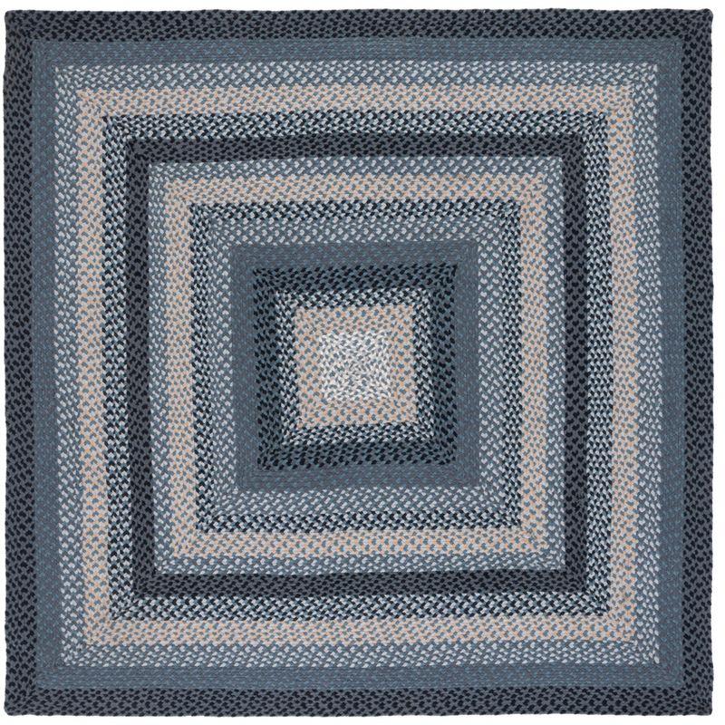 Handwoven Blue Stripe Cotton 6' Square Braided Rug