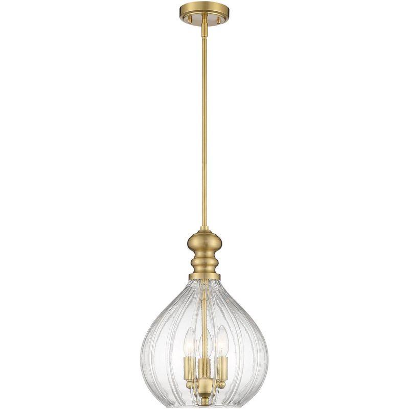 Possini Euro Design Houten Soft Gold Mini Pendant Chandelier 11 1/2" Wide Modern Fluted Clear Glass 3-Light Fixture for Dining Room Kitchen Island