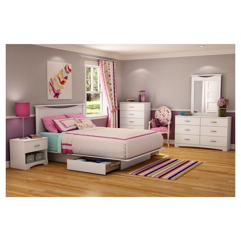 Queen White Wood Platform Bed with Storage Drawers