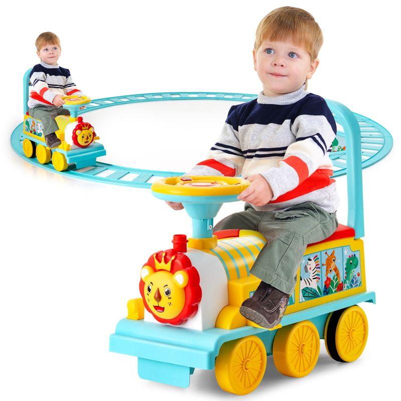 Costway 6V Electric Kids Ride On Train Motorized Train Toy w/ Track & 6 Wheels