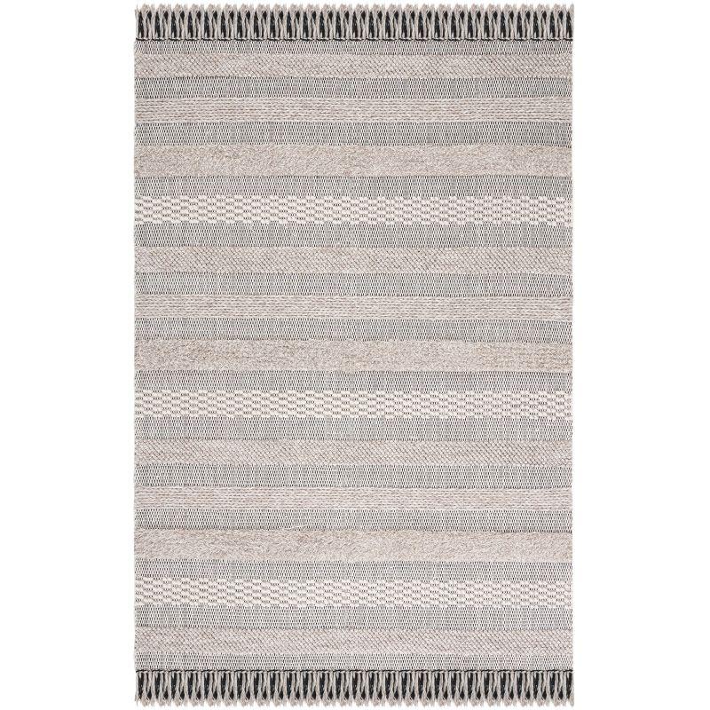 Ivory and Beige Handwoven Wool Cotton Area Rug