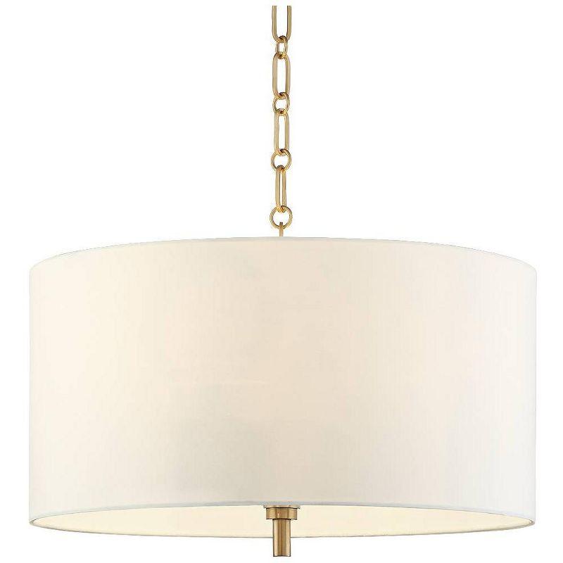 Elegant Warm Gold 22" Drum Pendant with White Linen Shade