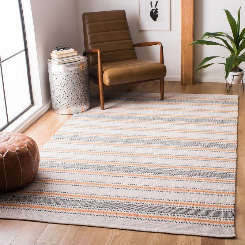 Handmade Blue Flat Woven Cotton Rectangular Rug