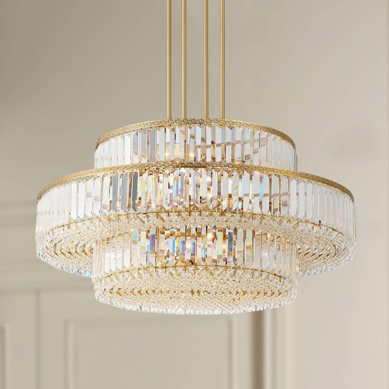 Stiffel Soft Gold Chandelier Lighting 32" Wide Modern 3-Tier Frame Clear Crystal 16-Light Fixture for Dining Room House Entryway