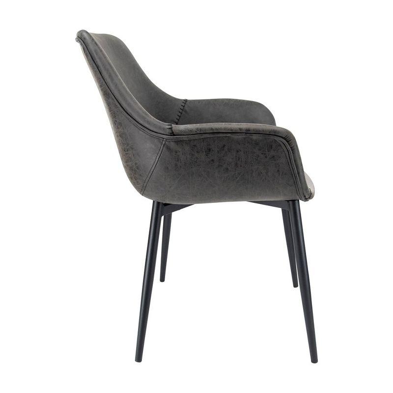 LeisureMod Markley Leather Dining Arm Chair With Metal Legs Set of 2 in Charcoal Black