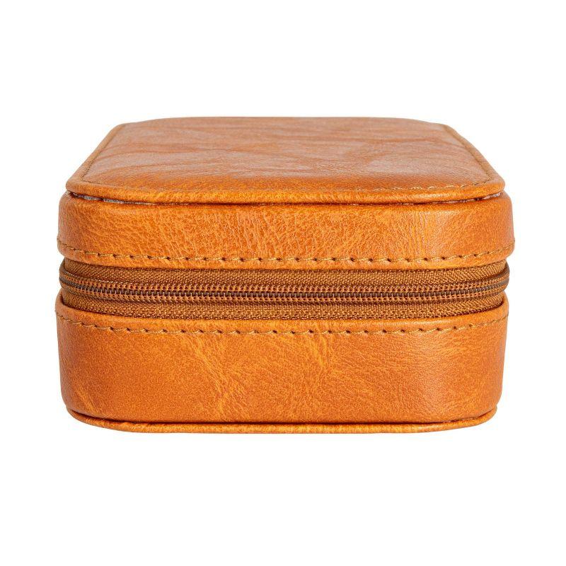 Household Essentials Vegan Leather Travel Jewelry Organizer Box Caramel: Rectangle Decorative Storage, 7.09" x 3.94" x 1.97"