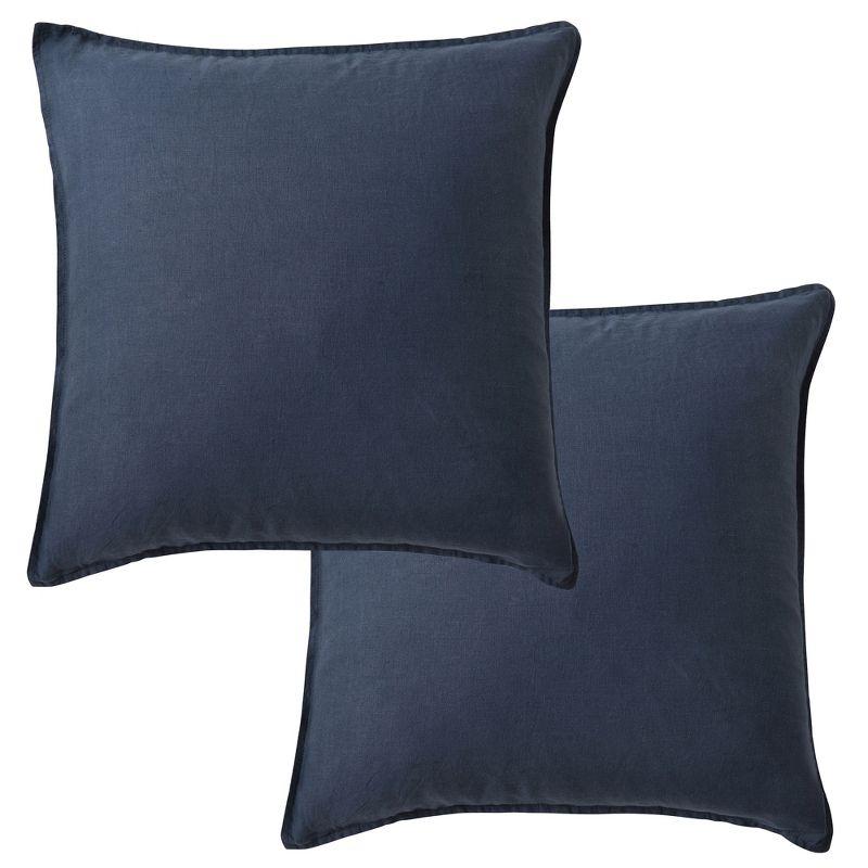 Washed Linen Square Decorative Pillow Cover Set - Navy 2pk - Levtex Home