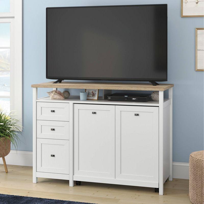 White Wood Credenza Desk with Drawer and Filing Cabinet