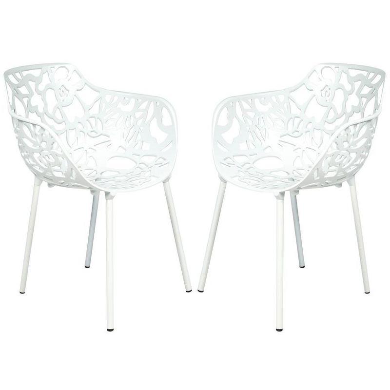 LeisureMod Devon Aluminum Stackable Outdoor Dining Armchair Set of 2, White