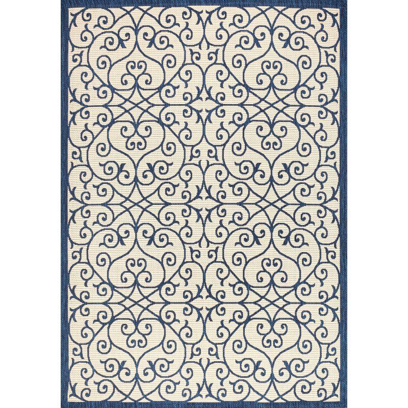 Madrid Navy and Beige Filigree 4' x 6' Synthetic Area Rug