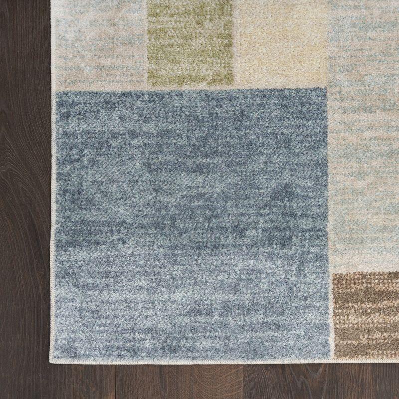 Nourison Astra Machine Washable Contemporary Color Block Indoor Rug Blue Green Multi 5'3" x 7'
