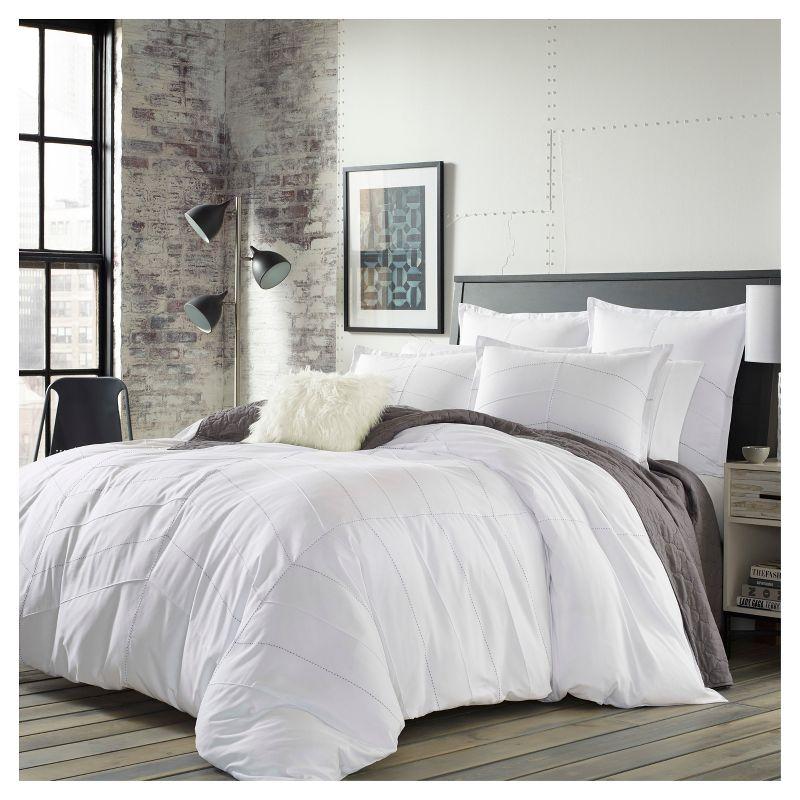 White Chevron Pintuck Full/Queen Duvet Cover Set